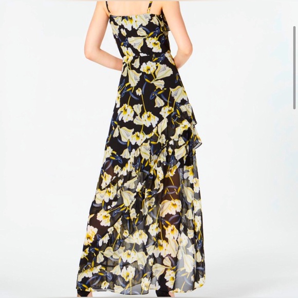 New INC High low dress. Black with blue yellow floral accents size 8P - Picture 2 of 8